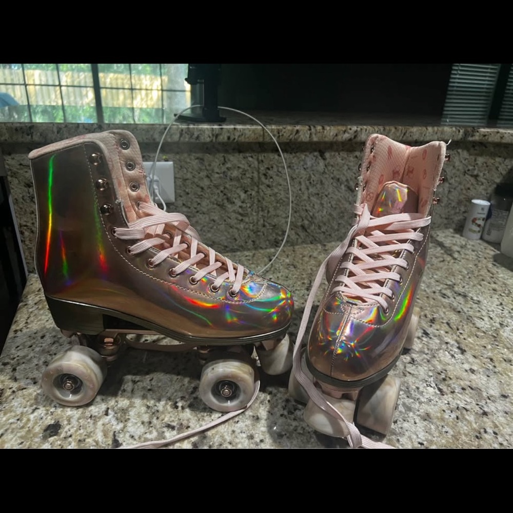 Holographic Pink Roller Skates